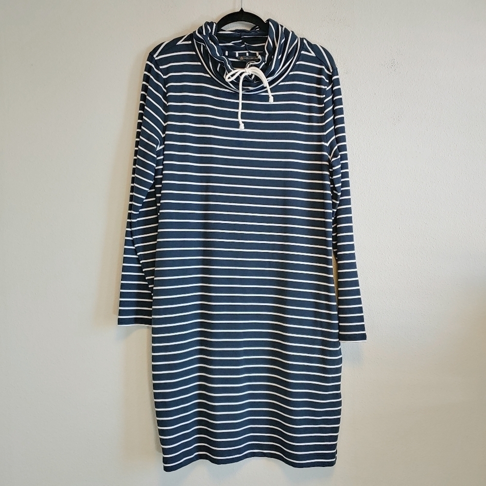 Brooks Brothers Cowl Neck Striped Cotton Blend Pullover Midi Dress Sz L